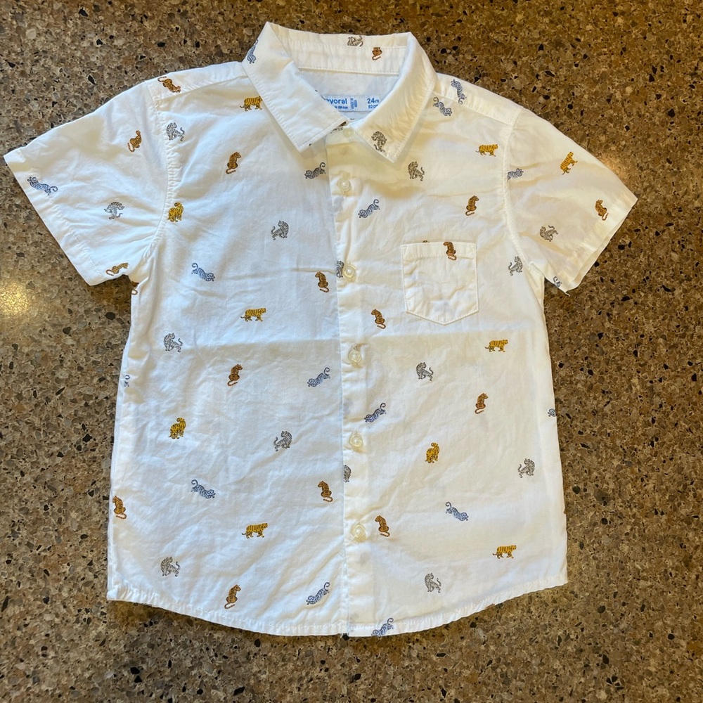 Mayoral White Animal Print Button Down Shirt new without tags